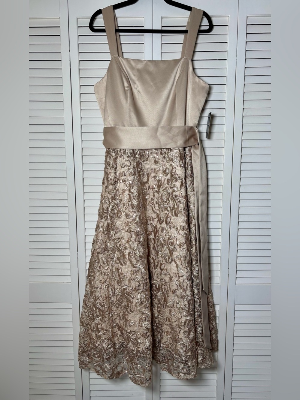 NWT Tahari ASL Sequin Soutache 3D Tulle Satin Bodice Midi Dress 12 - Picture 3 of 10